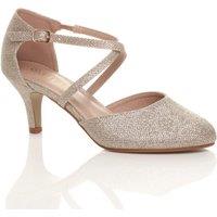 AJVANI Women's High Heel Crossed Straps 2 Part Heels in Rose Gold | Size: 8