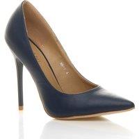 AJVANI Women's High Stiletto Heel Faux Leather Court Shoes in Navy | Size: 3