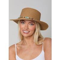 Madein Women's Straw Detailed Trim Boater Hat in Natural