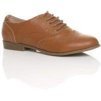 AJVANI Women's Flat Heel Lace Up Oxfords Brogues in Tan | Size: 5