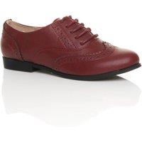 AJVANI Women's Flat Heel Lace Up Oxfords Brogues in Burgundy | Size: 4