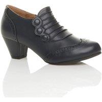 AJVANI Women's Mid Cuban Heel Brogue Button Faux Leather Ankle Boots in Navy | Size: 8