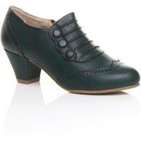 AJVANI Women's Mid Cuban Heel Brogue Button Faux Leather Ankle Boots in Teal | Size: 6