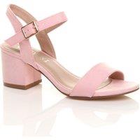 AJVANI Women's Mid Block Heel Ankle Strap Faux Suede Heeled Sandals in Pale Pink | Size: 7