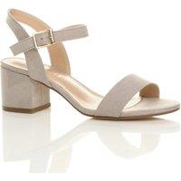 AJVANI Women's Mid Block Heel Ankle Strap Faux Suede Heeled Sandals in Grey | Size: 8