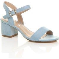 AJVANI Women's Mid Block Heel Ankle Strap Faux Suede Heeled Sandals in Baby Blue | Size: 8
