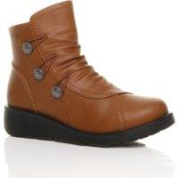 AJVANI Women's Low Wedge Heel Comfort Button Faux Leather Ankle Boots in Tan | Size: 7
