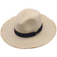 Madein Women's Black Ribbon Detail Fedora With Frayed Edge in Natural