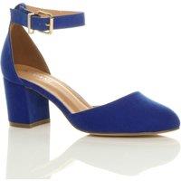 AJVANI Women's Mid Block Heel Ankle Strap Faux Suede 2 Part Heels in Cobalt | Size: 6