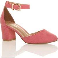 AJVANI Women's Mid Block Heel Ankle Strap Faux Suede 2 Part Heels in Coral | Size: 4