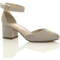 AJVANI Women's Mid Block Heel Ankle Strap Faux Suede 2 Part Heels in Grey | Size: 5