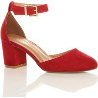 AJVANI Women's Mid Block Heel Ankle Strap 2 Part Heels in Red | Size: 5