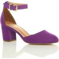 AJVANI Women's Mid Block Heel Ankle Strap Faux Suede 2 Part Heels in Purple | Size: 3