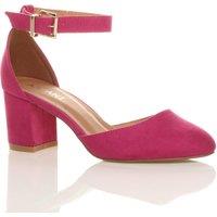 AJVANI Women's Mid Block Heel Ankle Strap Faux Suede 2 Part Heels in Fuchsia | Size: 7