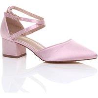 AJVANI Women's Mid Block Heel Crossed Strap Pointed Toe Satin 2 Part Heels in Pink | Size: 7