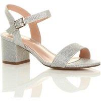 AJVANI Women's Mid Block Heel Ankle Strap Glitter Mesh Heeled Sandals in Silver | Size: 8