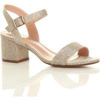AJVANI Women's Mid Block Heel Ankle Strap Glitter Mesh Heeled Sandals in Rose Gold | Size: 6
