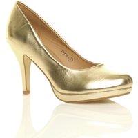 AJVANI Women's High Heel Faux Leather Court Shoes in Metallic Gold | Size: 3