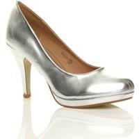 AJVANI Women's High Heel Faux Leather Court Shoes in Silver | Size: 3