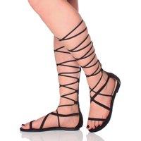 AJVANI Women's Flat Knee High Lace Up Gladiator Sandals in Black | Size: 6