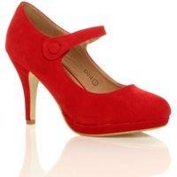 AJVANI Women's High Slim Heel Mary Jane Faux Suede Court Shoes in Red | Size: 3