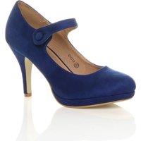 AJVANI Women's High Slim Heel Mary Jane Faux Suede Court Shoes in Cobalt | Size: 4