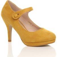 AJVANI Women's High Slim Heel Mary Jane Faux Suede Court Shoes in Mustard | Size: 4