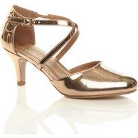 AJVANI Women's High Heel Crossed Straps 2 Part Heels in Rose Gold | Size: 6
