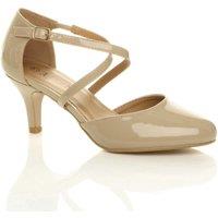 AJVANI Women's High Heel Crossed Straps 2 Part Heels in Nude | Size: 4