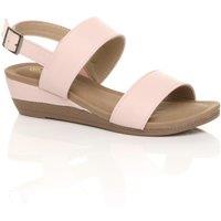 AJVANI Women's Low Heel Strappy Slingback Faux Leather Wedges in Nude | Size: 6