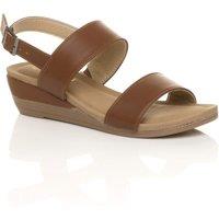 AJVANI Women's Low Heel Strappy Slingback Faux Leather Wedges in Tan | Size: 6