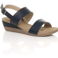 AJVANI Women's Low Heel Strappy Slingback Faux Leather Wedges in Navy | Size: 5
