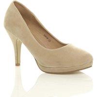 AJVANI Women's High Heel Faux Suede Court Shoes in Nude | Size: 5