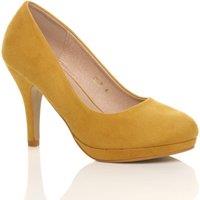 AJVANI Women's High Heel Faux Suede Court Shoes in Mustard | Size: 3