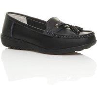 AJVANI Women's Low Wedge Heel Comfort Boat Shoes Loafers Leather Loafers in Black | Size: 7
