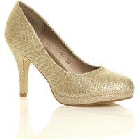 AJVANI Women's High Heel Glitter Mesh Court Shoes in Gold | Size: 3