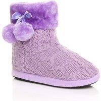 AJVANI Women's Knitted Glitter Ankle Boot Slippers in Lilac | Size: 7
