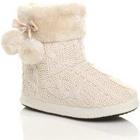 AJVANI Women's Knitted Glitter Ankle Boot Slippers in Beige | Size: 8