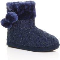AJVANI Women's Knitted Glitter Ankle Boot Slippers in Navy | Size: 6