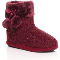 AJVANI Women's Knitted Glitter Ankle Boot Slippers in Burgundy | Size: 5