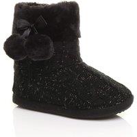 AJVANI Women's Knitted Glitter Ankle Boot Slippers in Black | Size: 9