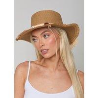 Madein Women's Straw Boater Hat With Detailed Trim & Frayed Edge in Natural