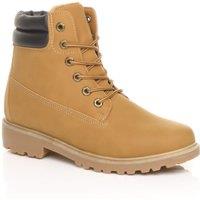 AJVANI Women's Low Heel Lace Up Biker Worker Boots in Camel | Size: 4