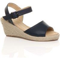 AJVANI Women's Mid Wedge Heel Ankle Strap Sandals Faux Leather Espadrilles in Navy | Size: 7