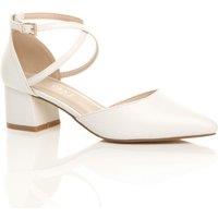AJVANI Women's Mid Block Heel Crossed Strap Pointed Toe Faux Leather 2 Part Heels in White | Size: 6