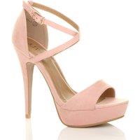 AJVANI Women's High Heel Crossed Straps Platform Faux Suede 2 Part Heels in Pink | Size: 3