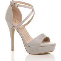 AJVANI Women's High Heel Crossed Straps Platform Faux Suede 2 Part Heels in Grey | Size: 5