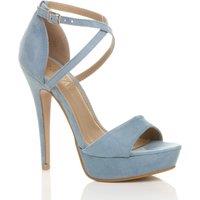 AJVANI Women's High Heel Crossed Straps Platform Faux Suede 2 Part Heels in Baby Blue | Size: 4