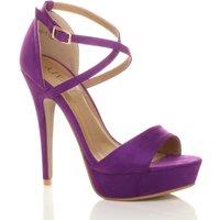 AJVANI Women's High Heel Crossed Straps Platform Faux Suede 2 Part Heels in Purple | Size: 6