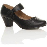 AJVANI Women's Mid Block Heel Comfort Mary Jane Faux Leather Court Shoes in Black | Size: 8